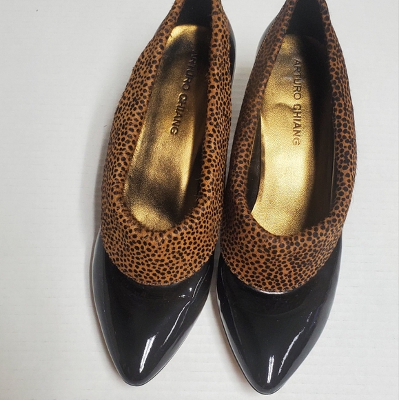 ARTURO CHIANG Patent Leather Calf Hair Cheeta Print Pumps Size 9.5 B - Picture 5 of 10